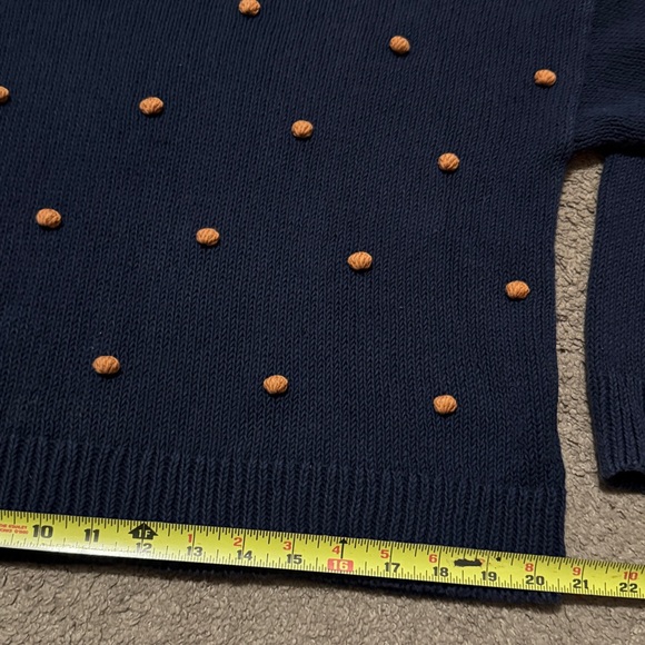 Madewell Wellesly Bobble Cotton Cropped Sweater-Sz S-Navy/Brown Pom Pom Detail - Picture 11 of 16